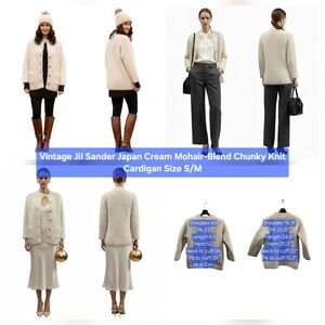 Vintage Jil Sander Japan Cream Mohair-Blend Chunky Knit Cardigan Size S/M